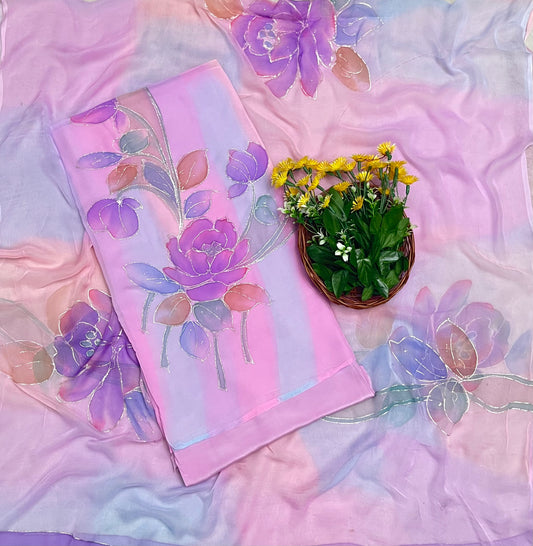 Georgette Pink Suit Fabric / CKC Hand Painted Suits