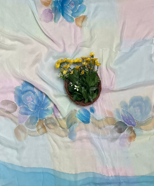 Georgette Sky Blue Suit Fabric / CKC Hand Painted Suits