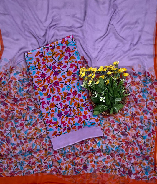 Ckc 158 Crepe Lilac Suit Fabric / CKC Phoolon Ka Ghar