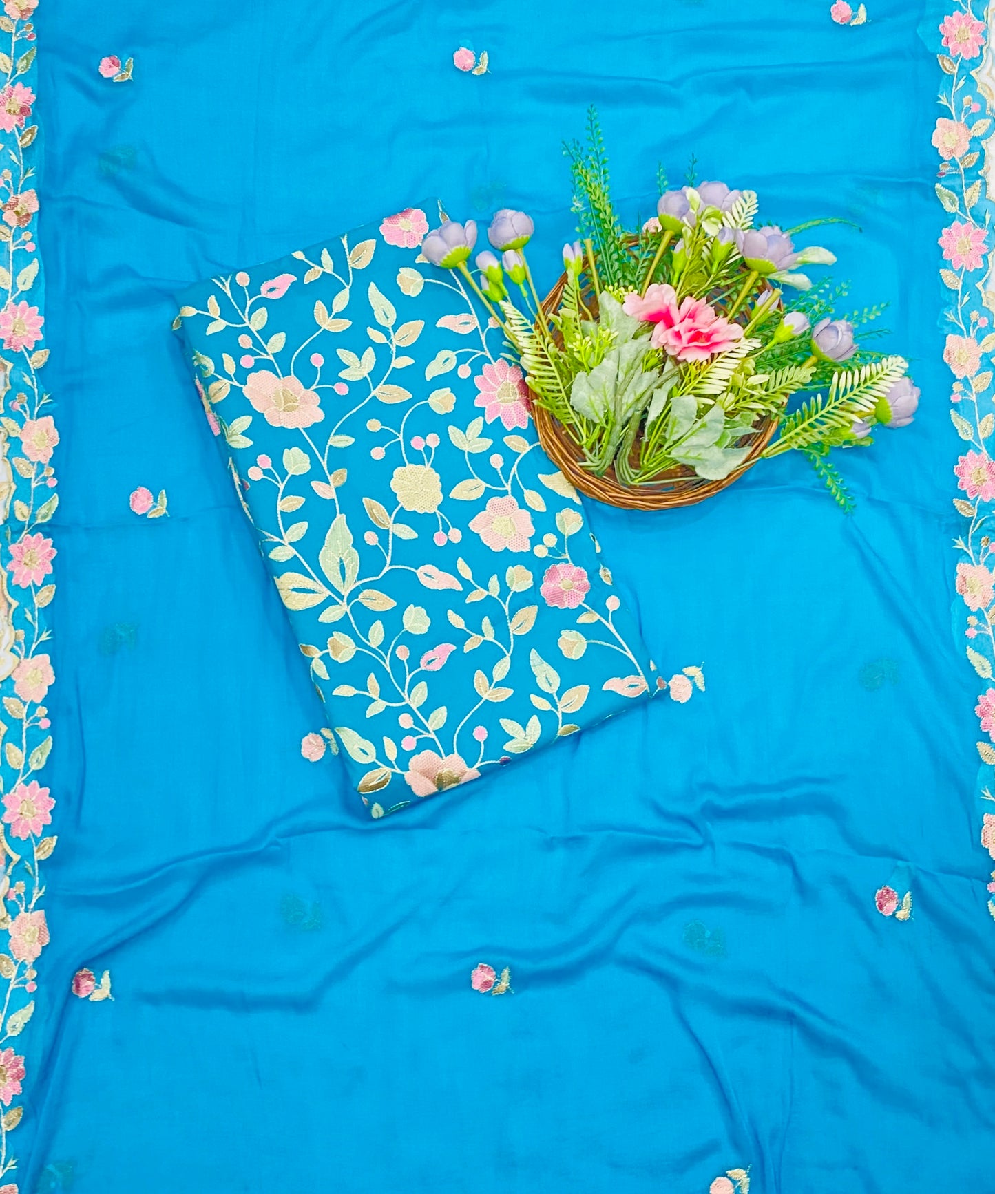 832B Rayon Aari Blue Suit Fabric / CKC Cotton Bazaar