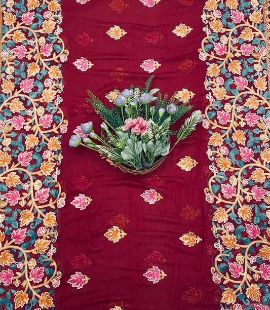 834B Rayon Aari Maroon Suit Fabric / CKC Cotton Bazaar
