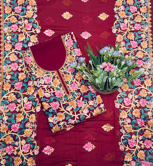 834B Rayon Aari Maroon Suit Fabric / CKC Cotton Bazaar