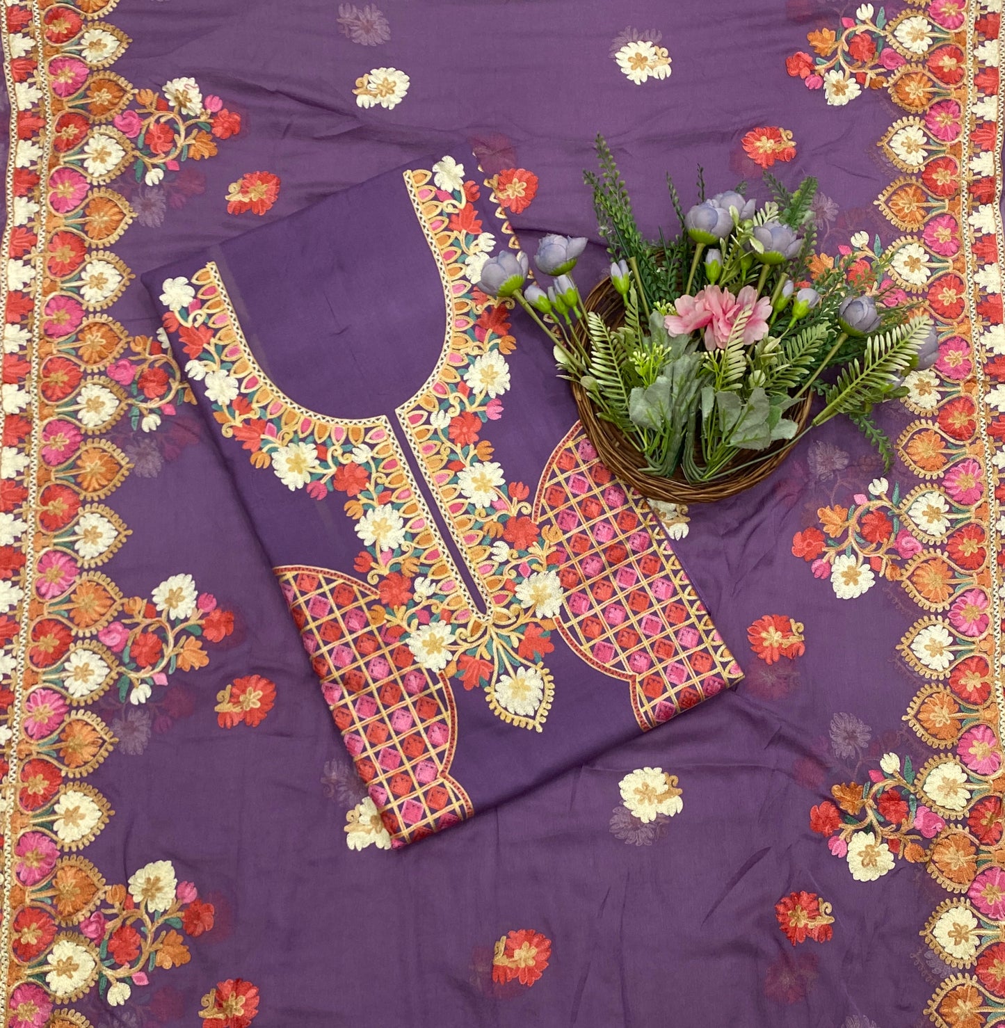 835B Rayon Aari Purple Suit Fabric / CKC Cotton Bazaar