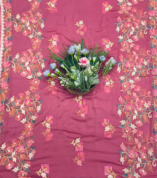 833B Rayon Aari Onion Pink Suit Fabric / CKC Cotton Bazaar