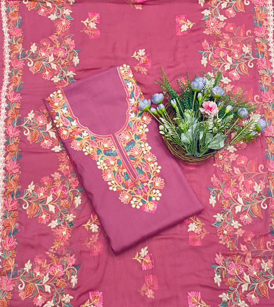 833B Rayon Aari Onion Pink Suit Fabric / CKC Cotton Bazaar
