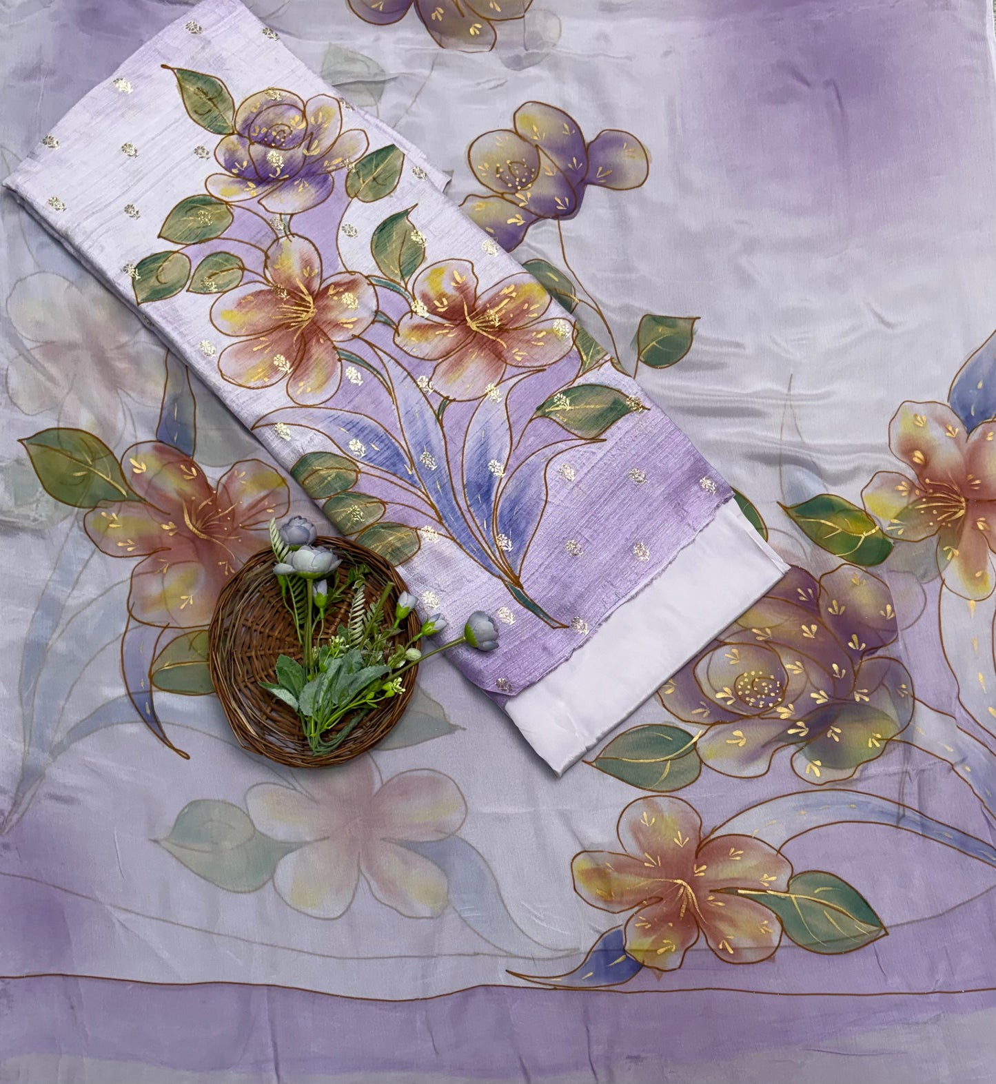 77B Raw Silk Lilac Suit Fabric/ CKC Hand Painted Suits