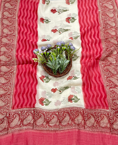CKC 99 Pure Mul Cotton Off White With Carrot Suit Fabric/ Mul Cotton