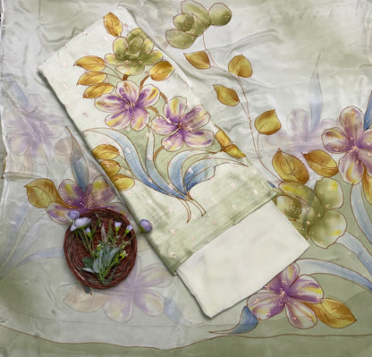 79B Raw Silk Green Suit Fabric/ CKC Hand Painted Suits