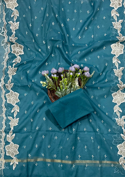 552 Mul Cotton Peacock Blue Suit Fabric/ CKC Mul Cotton