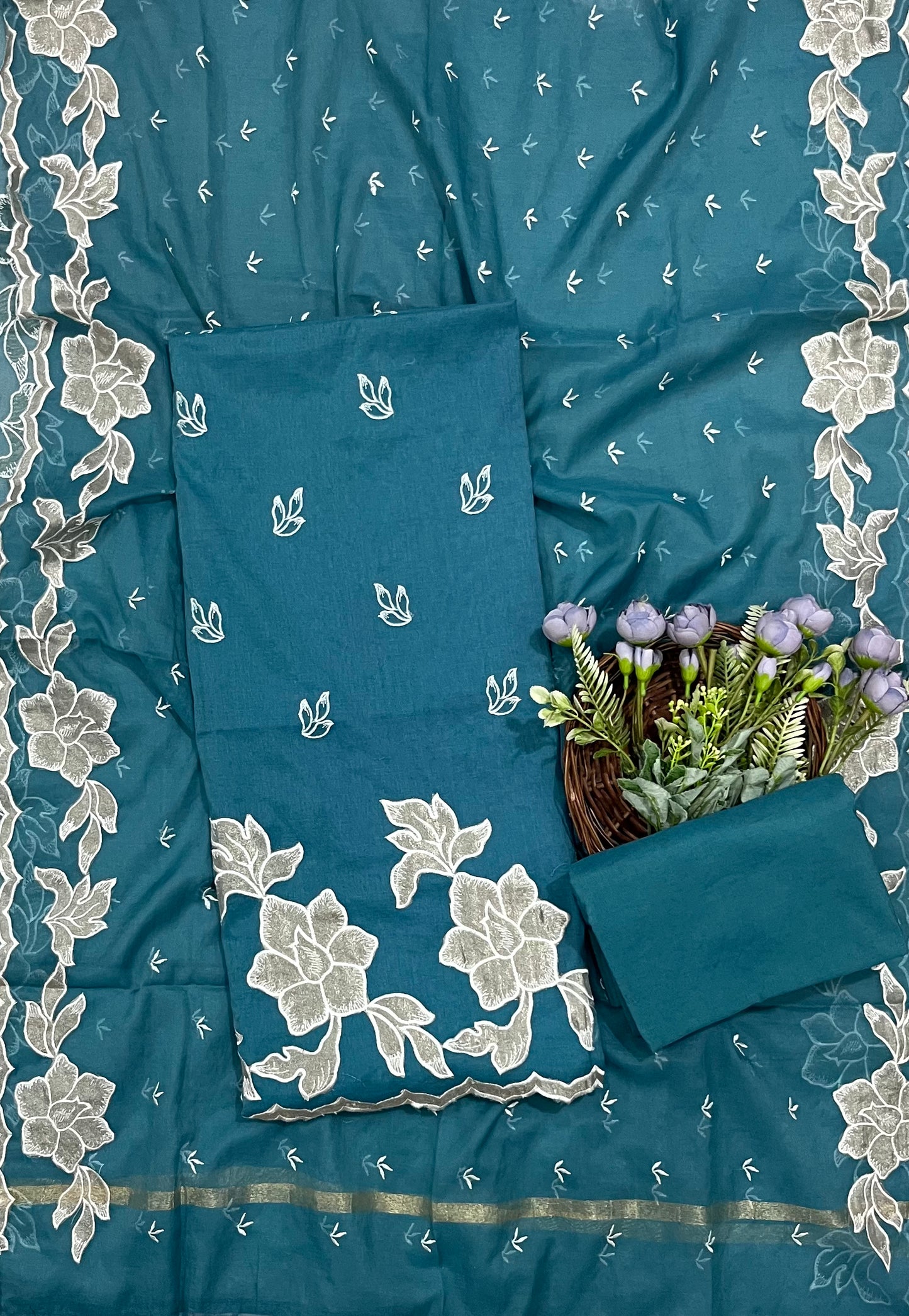 552 Mul Cotton Peacock Blue Suit Fabric/ CKC Mul Cotton