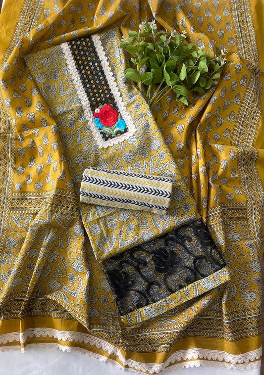 Cotton Yellow Mustard Suit Fabric / New Product Sale Collection PT 2