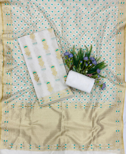 750B Mul Chanderi Off-White Suit Fabric/ CKC Mul Cotton