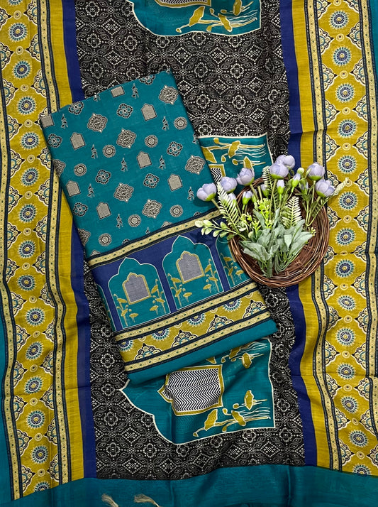 462A Maheshwari Peacock Blue Suit Fabric / CKC Maheshwari Suits