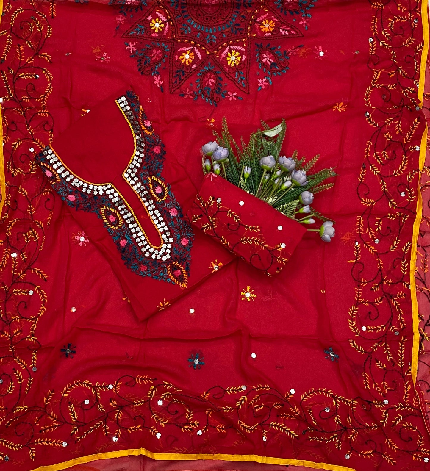 898B Georgette Red Suit Fabric / CKC Georgette Suits