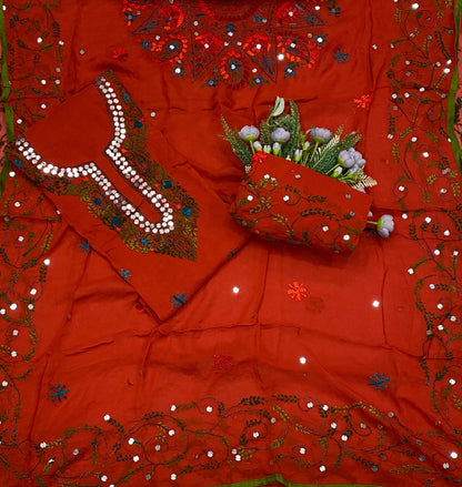 896B Georgette Red Suit Fabric / CKC Georgette Suits