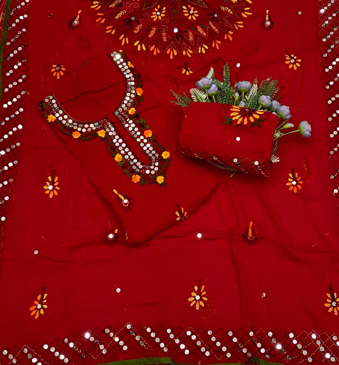 907B Georgette Red Suit Fabric / CKC Georgette Suits