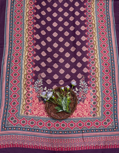 Pashmina Gajri With Wine Suit Fabric / CKC Winter Suits