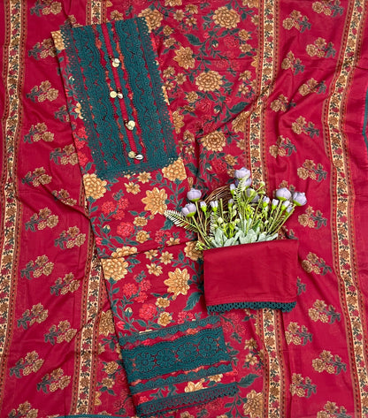 Ckc 442 Cotton Dark Pink Suit Fabric/ CKC Cotton Bazaar