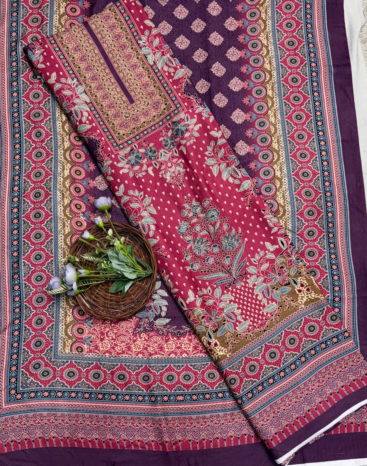 Pashmina Gajri With Wine Suit Fabric / CKC Winter Suits