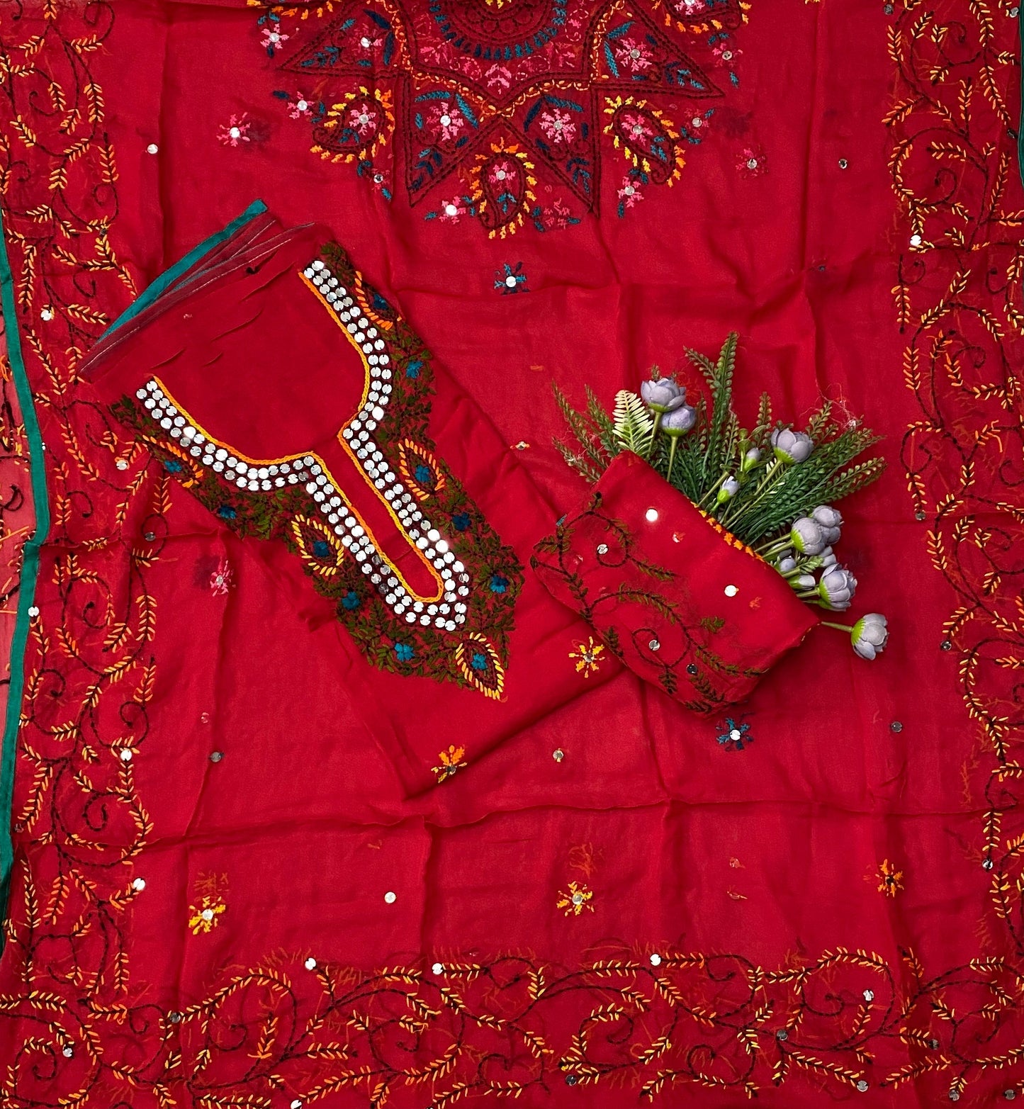 887B Georgette Red Suit Fabric / CKC Georgette Suits