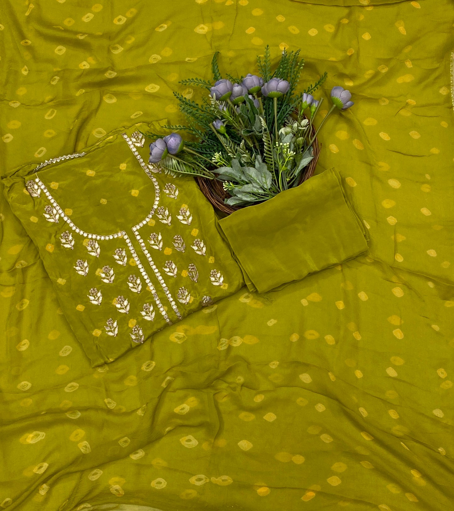 874B Crepe Mehndi Green Suit Fabric / CKC Jaipuri Suits