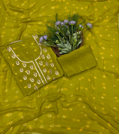 874B Crepe Mehndi Green Suit Fabric / CKC Jaipuri Suits