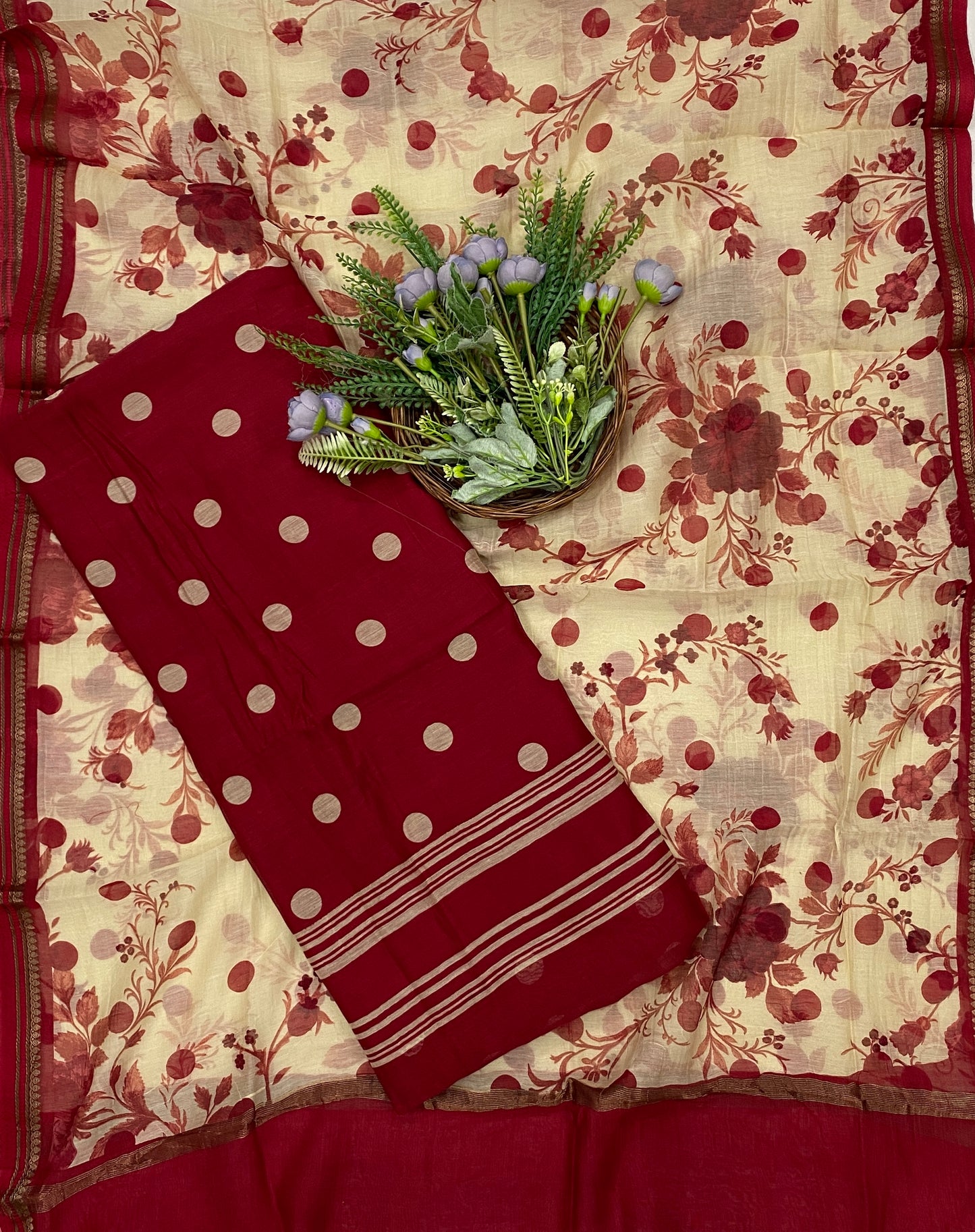 855B Pure Mul Cotton Red Suit Fabric / CKC Mul Cotton
