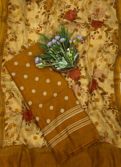 884B Pure Mul Cotton Mustard Yellow Suit Fabric / CKC Mul Cotton