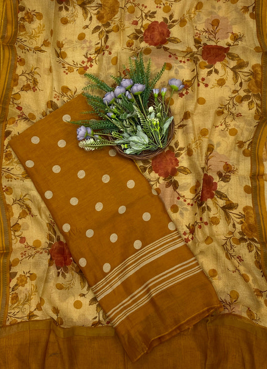 884B Pure Mul Cotton Mustard Yellow Suit Fabric / CKC Mul Cotton