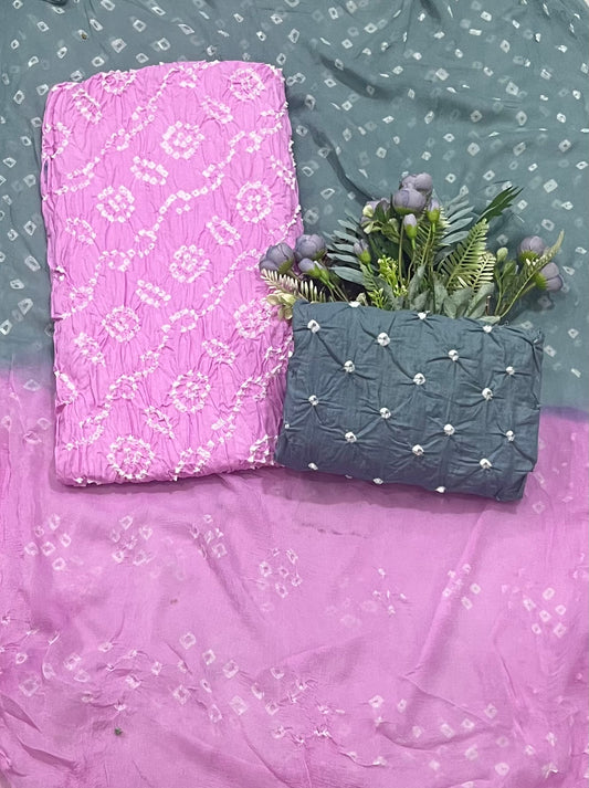 Jaipuri Pink With Grey Suit Fabric / CKC Jaipuri Suits