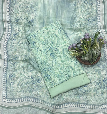 Chinon Jacquard  Green Suit Fabric / CKC Phoolon Ka Ghar