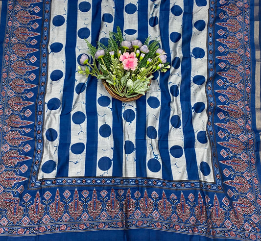972B Maheshwari Navy Blue Suit Fabric / CKC Maheshwari Suits