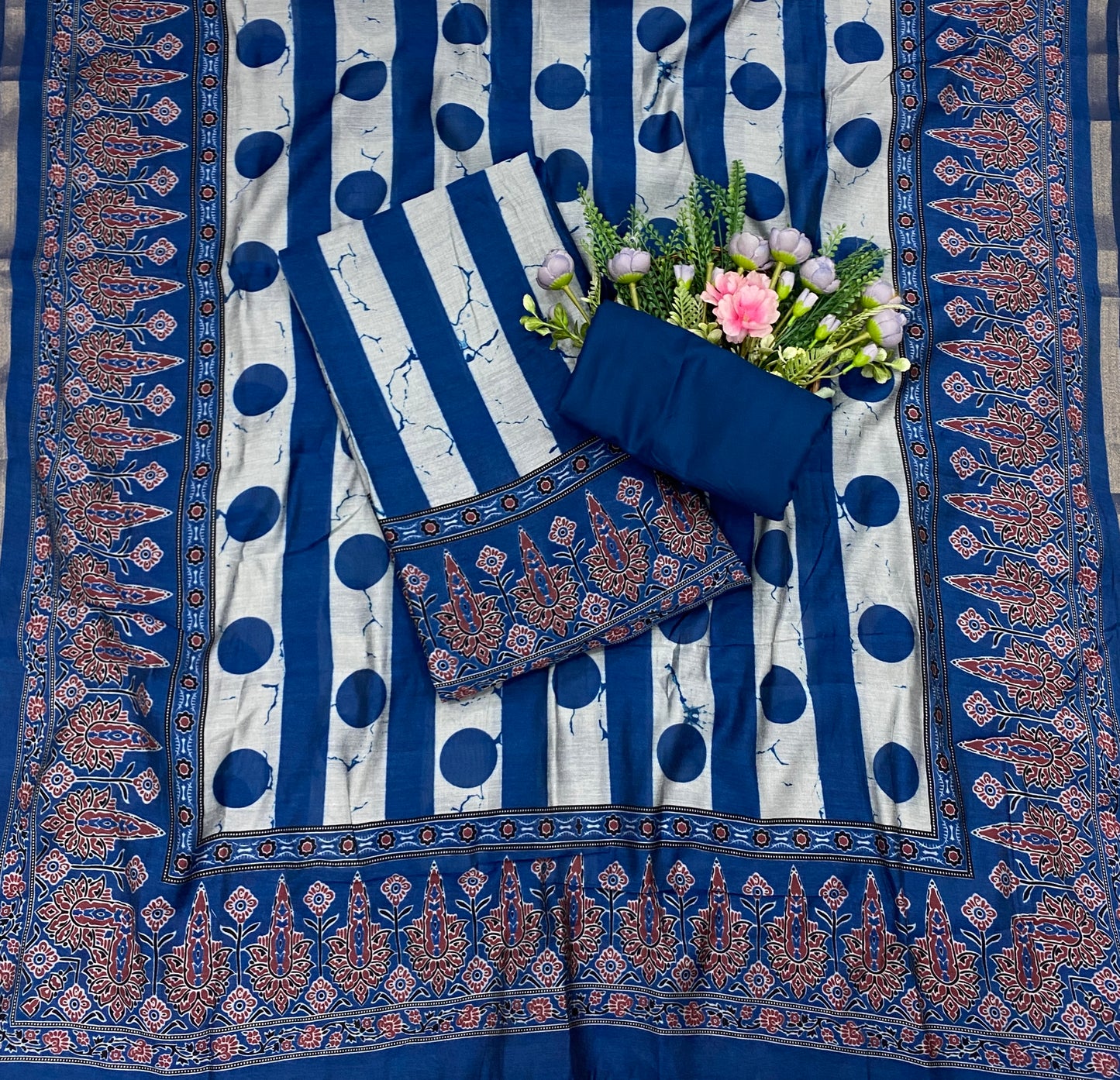 972B Maheshwari Navy Blue Suit Fabric / CKC Maheshwari Suits