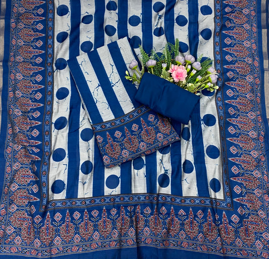 972B Maheshwari Navy Blue Suit Fabric / CKC Maheshwari Suits