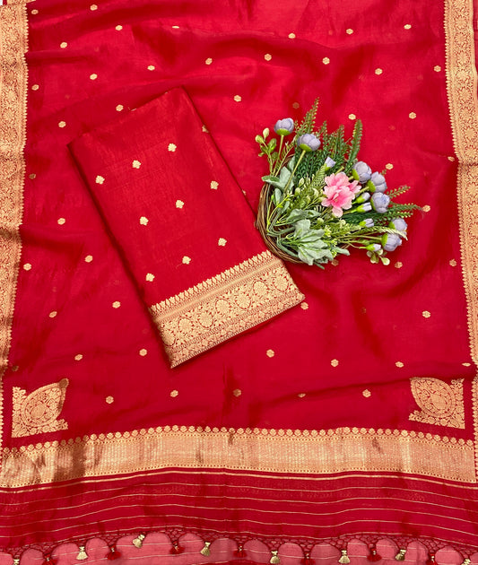 965B Pure Silk Red Suit Fabric/ CKC Banarasi Edit