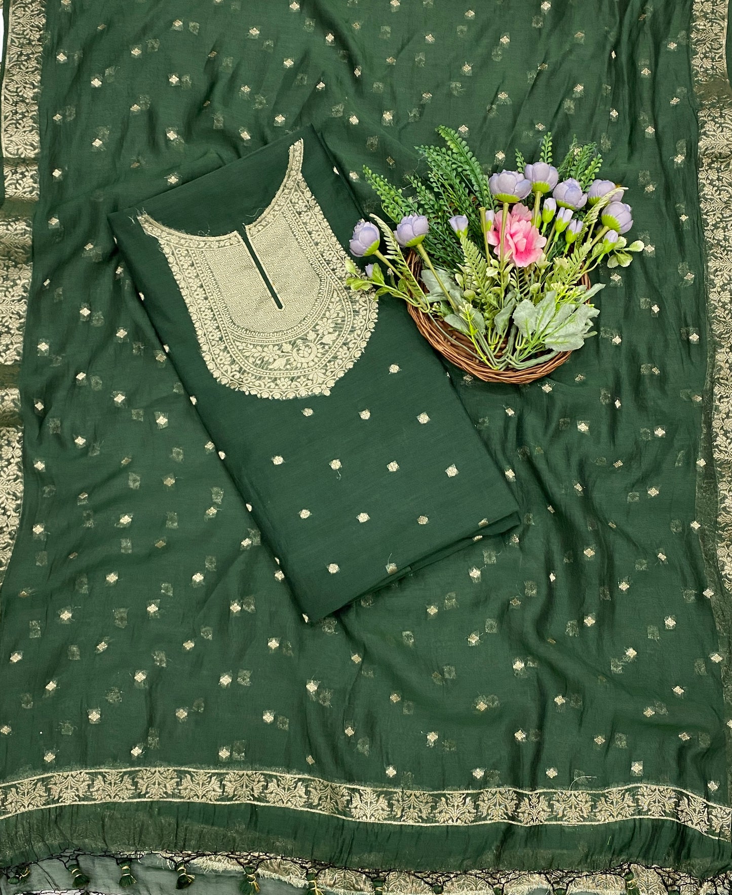 980B Pure Mul Cotton Dark Green Suit Fabric / CKC Mul Cotton