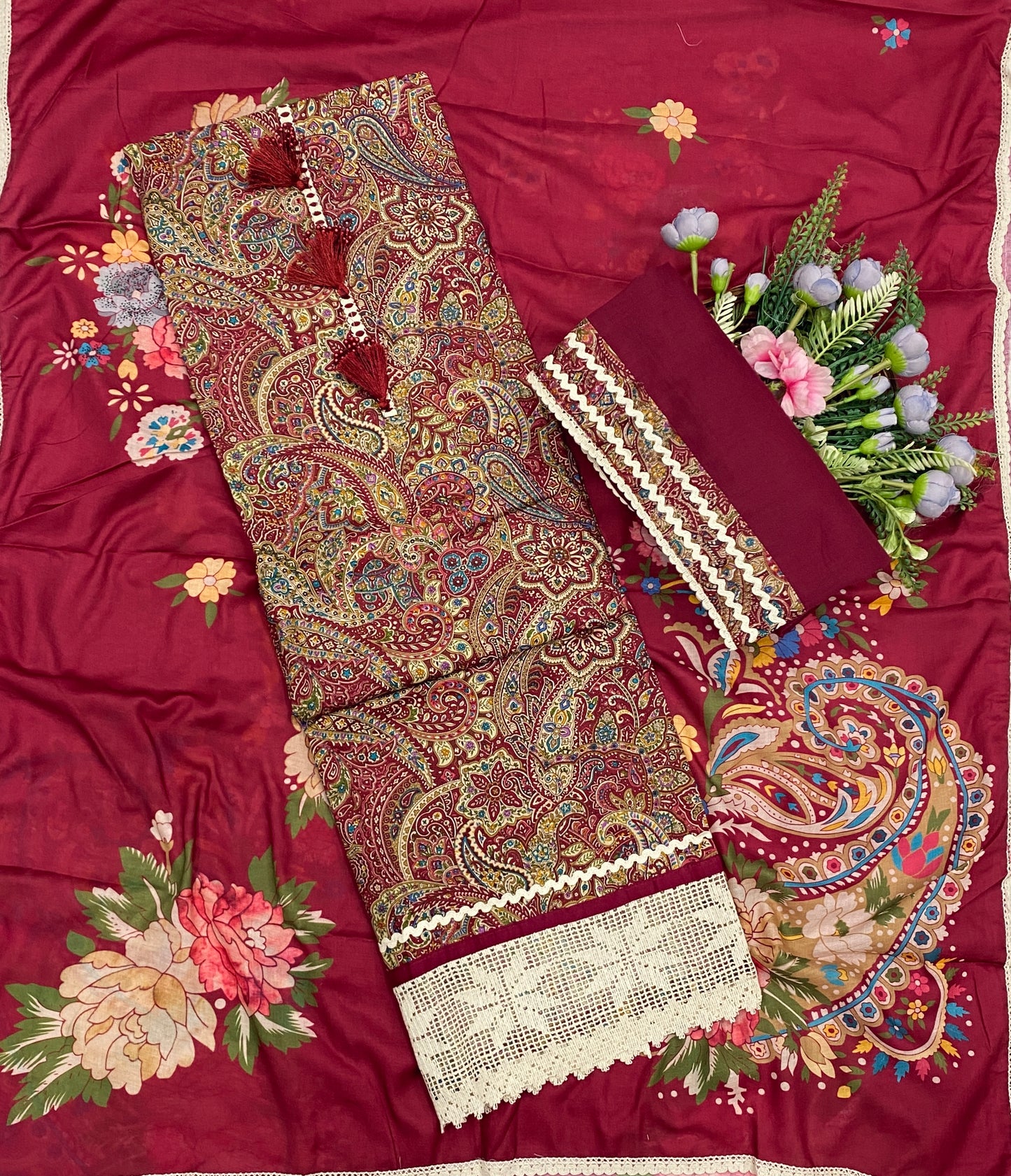 974B Cotton Red suit Fabric / CKC Cotton Bazaar