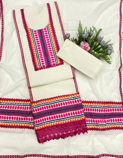 967B Cotton White suit Fabric / CKC Cotton Bazaar