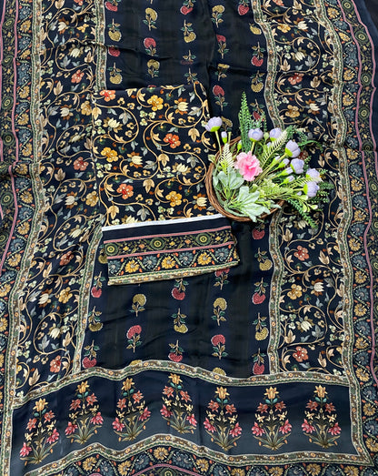 975B Crepe Black Suit Fabric / CKC Phoolon Ka Ghar