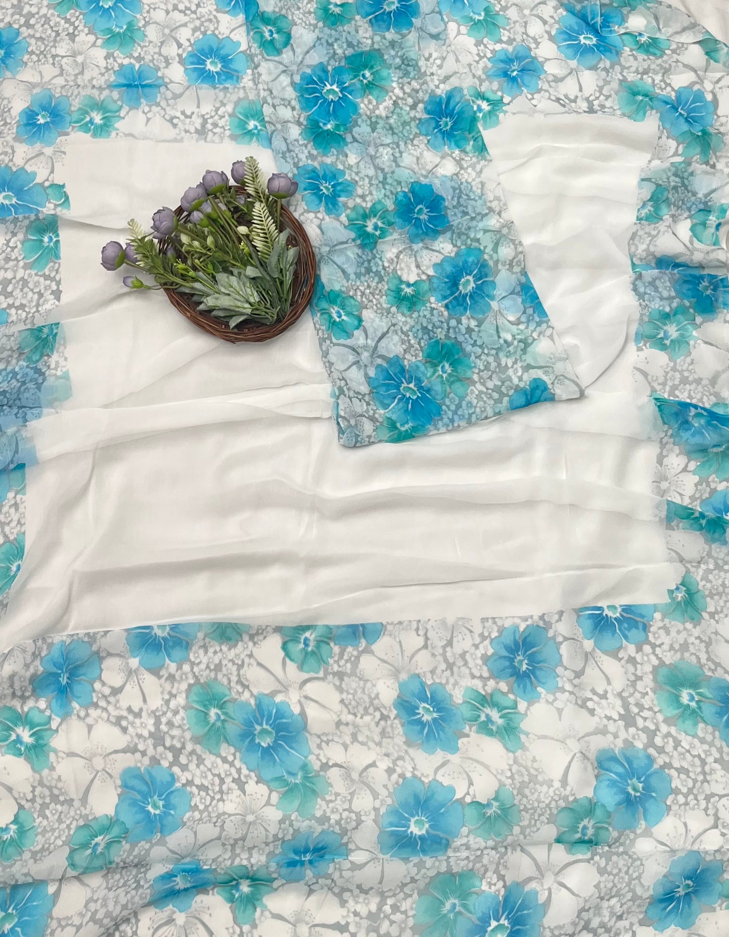 CKC 709 Chiffon Grey With Blue Suit Fabric / CKC Chiffon Suits