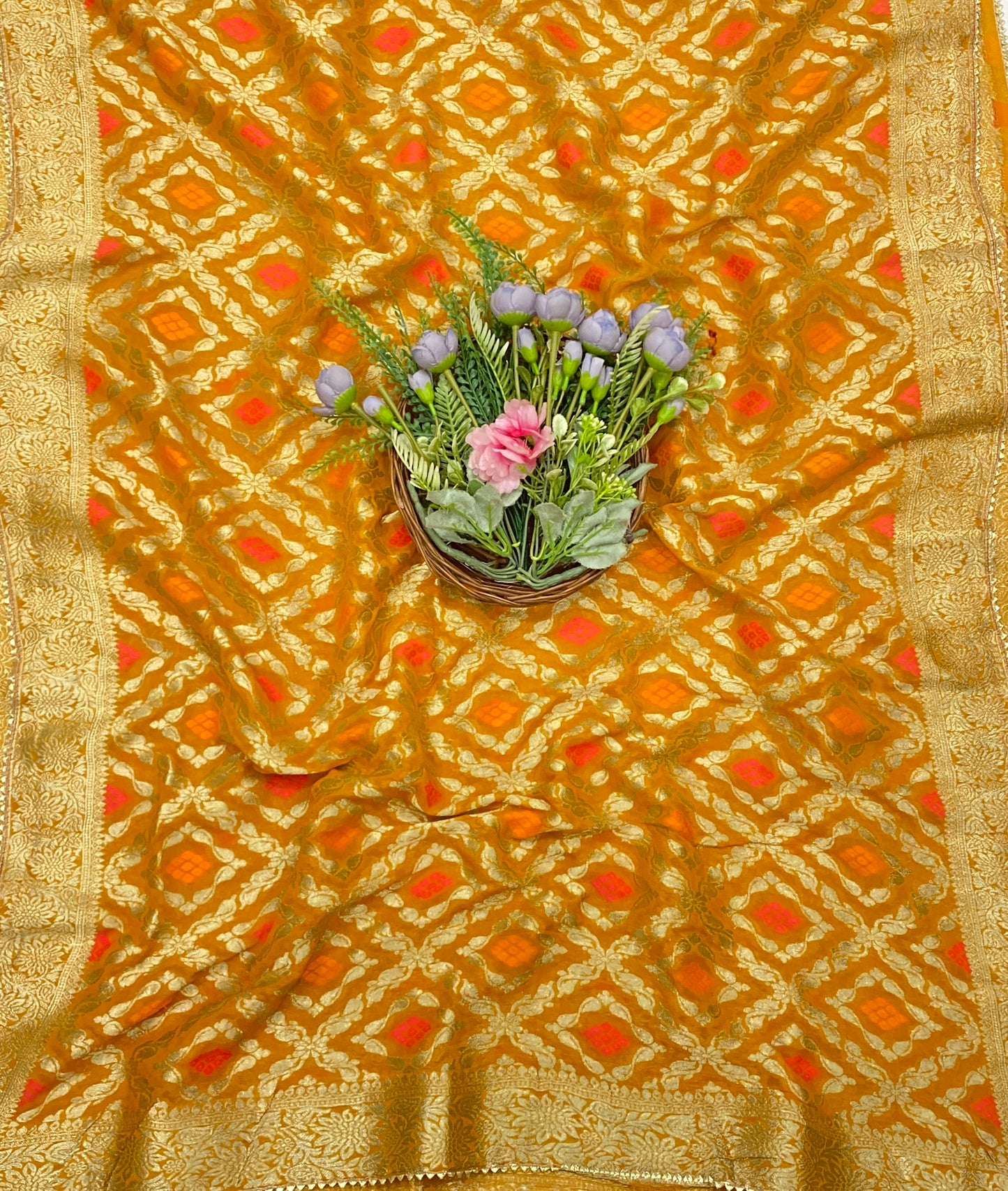 23C Shimmer Banarasi Cream With Mustard Yellow Suit Fabric/ CKC Banarasi Edit