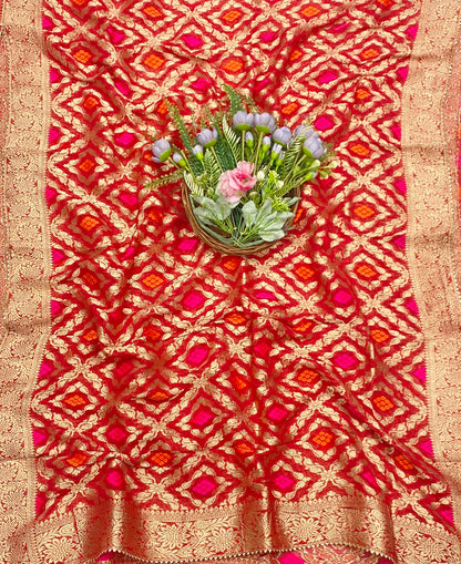 25C Shimmer Banarasi Cream With Red Suit Fabric/ CKC Banarasi Edit