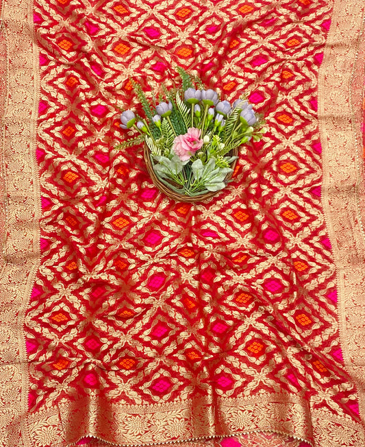 25C Shimmer Banarasi Cream With Red Suit Fabric/ CKC Banarasi Edit
