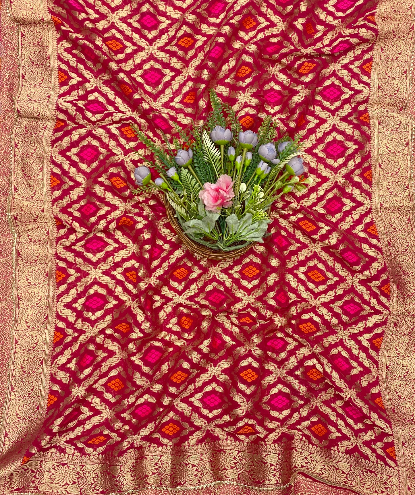 24C Shimmer Banarasi Cream With Magenta Suit Fabric/ CKC Banarasi Edit