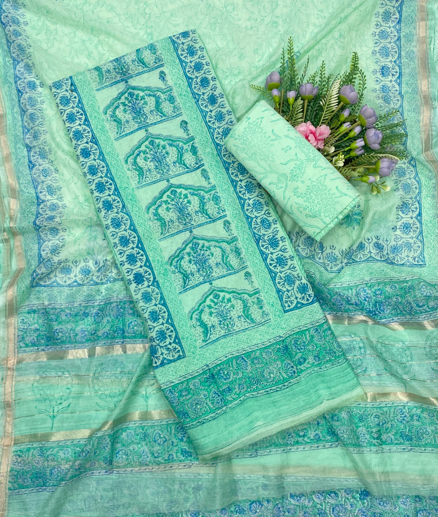 41C Mul Chanderi Mint Blue suit Fabric / CKC Mul Cotton
