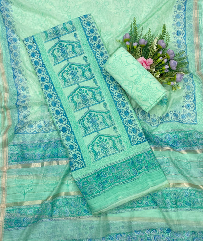 41C Mul Chanderi Mint Blue suit Fabric / CKC Mul Cotton