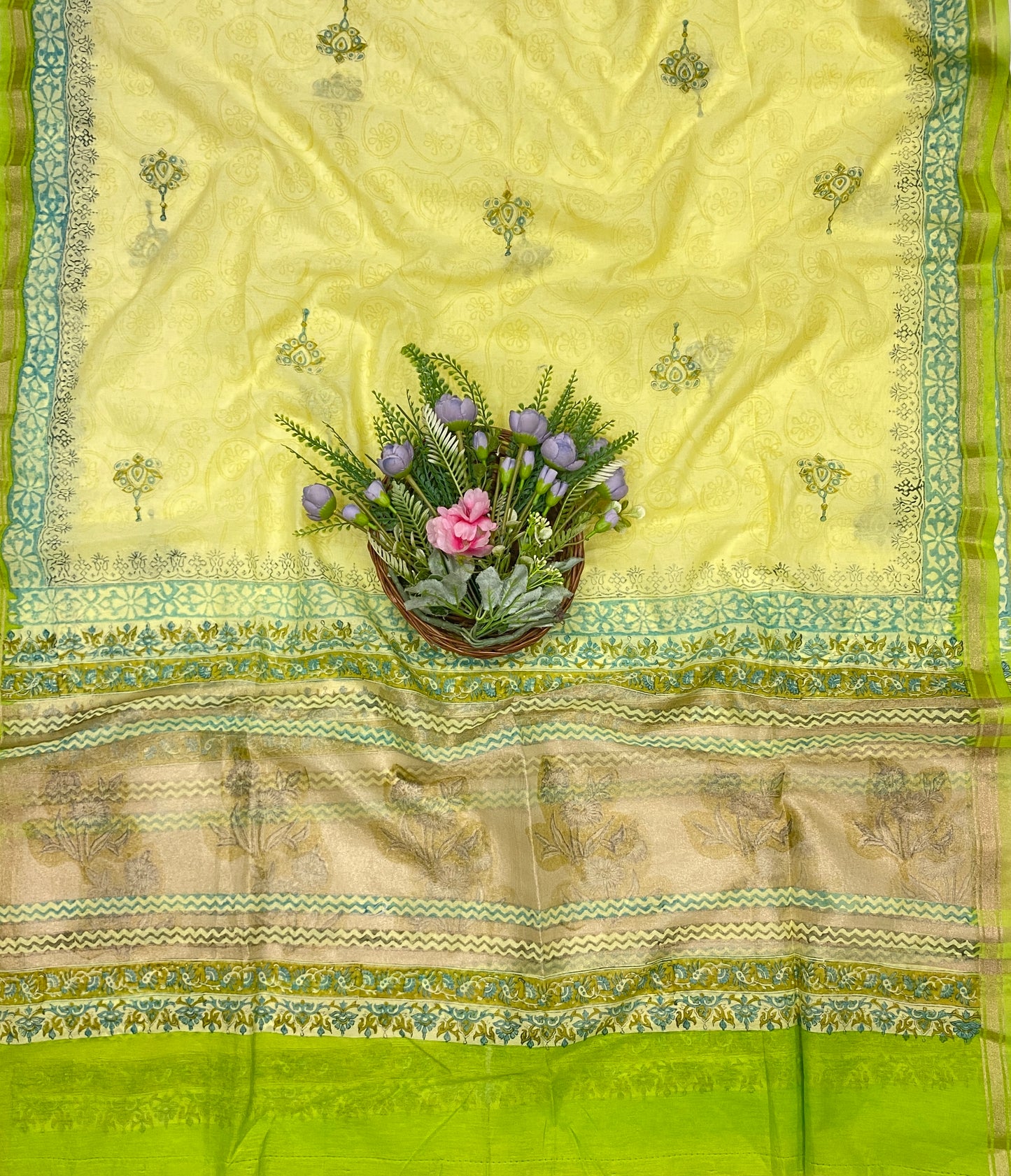 40C Mul Chanderi Lemon suit Fabric / CKC Mul Cotton