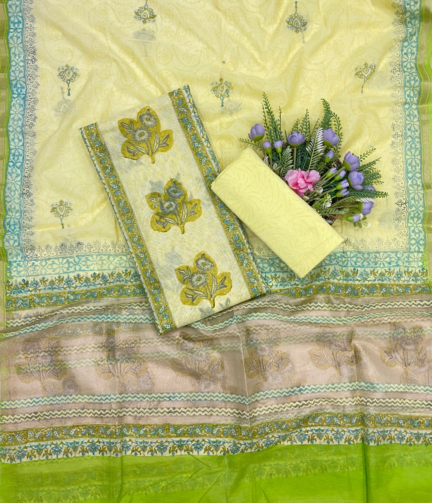 40C Mul Chanderi Lemon suit Fabric / CKC Mul Cotton