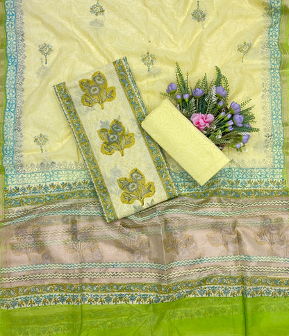 40C Mul Chanderi Lemon suit Fabric / CKC Mul Cotton