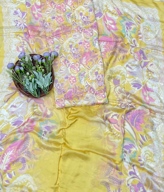 Chinon Jackard Yellow Suit Fabric / CKC Phoolon Ka Ghar